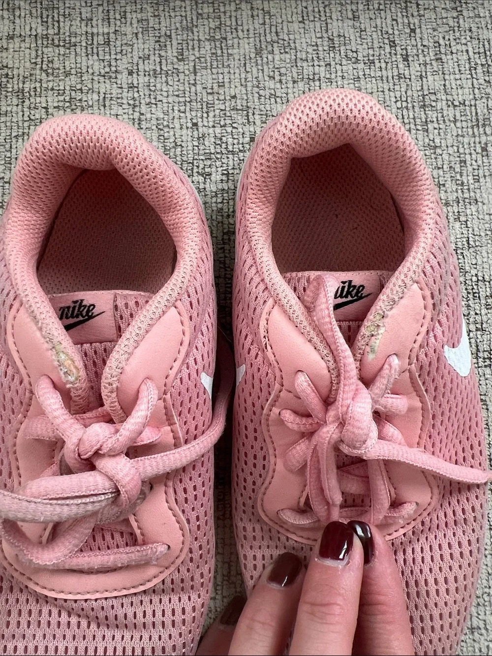 Nike Kids Pink Mesh Athletic Sneakers with White Swoosh